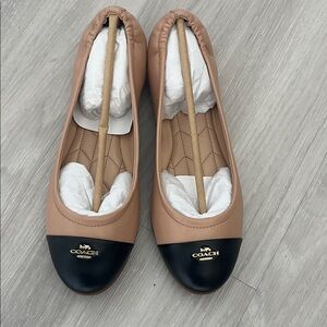 Coach Women's Black and Tan Cap Toe Flats New